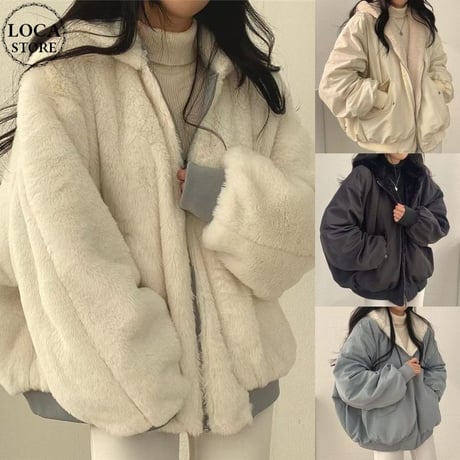 2WAY リバーシブル ブルゾン ジャケットボア フード付き ジップアップ アウター ゆったり ルーズ レトロ 大人可愛い ガーリー カジュアル DTCA-823823239959