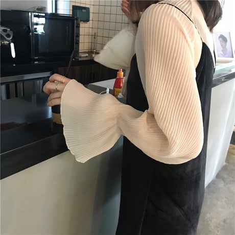 セットアップ キャミワンピース ＋ シフォンブラウス 韓国ファッション レディース キャミワンピ ブラウス レトロ シンプル ガーリー (DTC-600372836260)