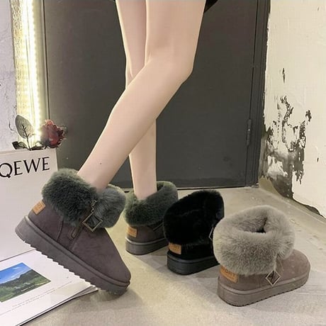 ムートンブーツ ファーブーツ サイドジッパー 23.0～25.5cm 韓国ファッション レディース ファー ブーツ もこもこ 防寒 カジュアル ガーリー 631571910004