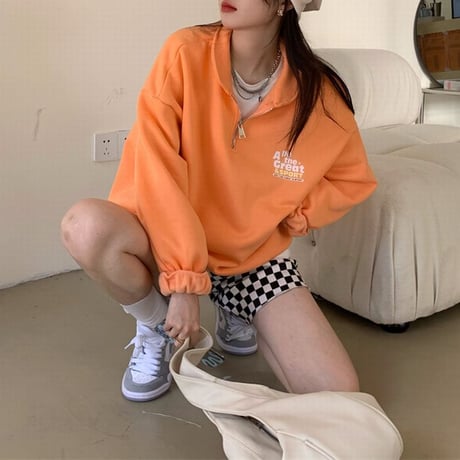 ハーフジップ POLO襟 トップス トレーナー フリース 裏起毛 プルオーバー 長袖 ゆったり 韓国ファッション レディース カジュアル 大人可愛い ガーリー DTC-664779833427