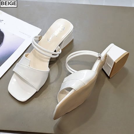 2WAY ストラップ サンダル チャンキーヒール 4cm スクエアトゥ 韓国ファッション レディース 痛くない かわいい 靴 歩きやすい 594723432026