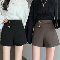 ショートパンツ ハイウエスト ボタン 韓国ファッション レディース ワイドレッグパンツ カジュアル 大人可愛い ガーリー DTC-631987259023