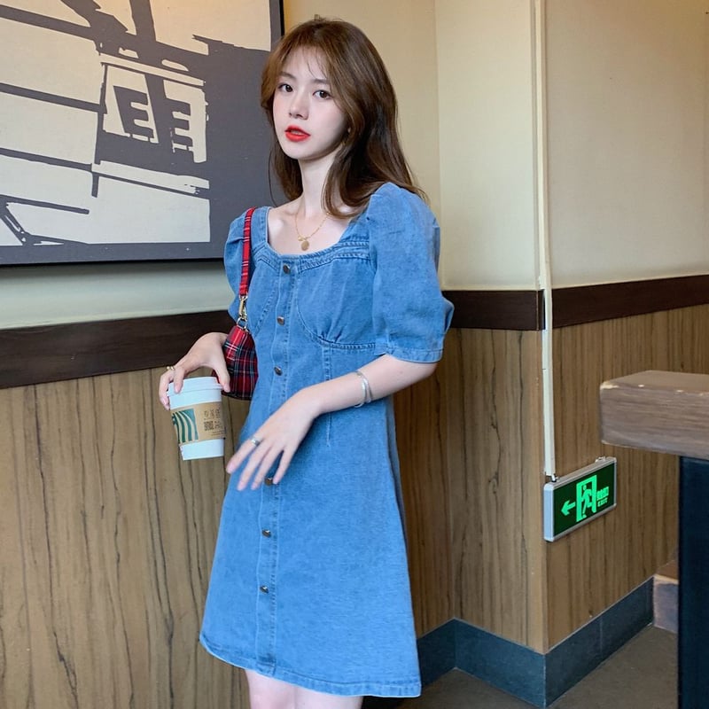 23SS●GUESS●A-LINE DENIM DRESS デニム ワンピース 韓国人気 デニムワンピース デニムシャツワンピース 韓国ファッション