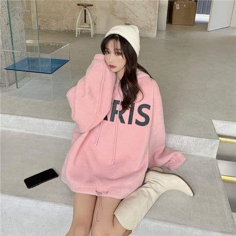 フリース パーカー プルオーバー ルーズ 韓国ファッション レディース フーディー ゆったり 大きめ カジュアル ストリート系 DTC-631590232469