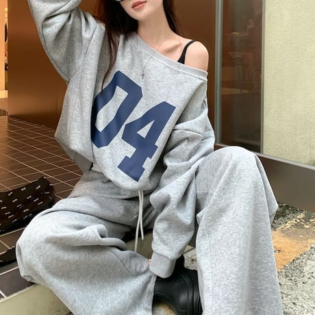 セットアップ 上下セット スウェット ナンバーロゴ トレーナー パンツ オーバーサイズ 長袖 レトロ 韓国ファッション レディース 大人可愛い ガーリー カジュアル DTC-819529018954