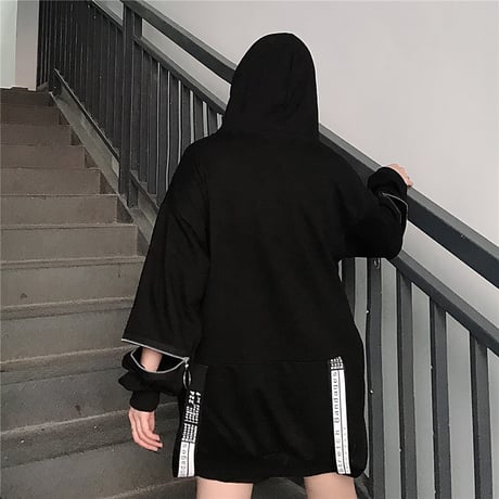 パーカー 袖ジップパーカー ストラップ 切替 オーバーサイズ 韓国ファッション レディース フーディー 袖ジッパー ルーズ カジュアル ストリート系 ファッション DTC-624425421565