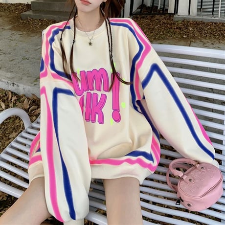 トレーナー ロゴ 配色 厚手 オーバーサイズ スウェット トップス 長袖 韓国ファッション レディース 大人可愛い ガーリー DTC-744872116406