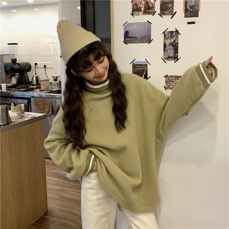 フリース トレーナー プルオーバー 韓国ファッション レディース ゆったり ハイネック トレーナー 体型カバー シンプル レトロ 春 秋 冬 大人カジュアル (DTC-605871158785)