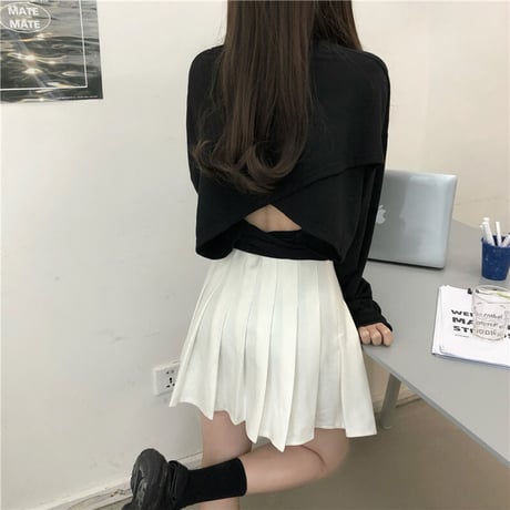 Tシャツ スウェット バックリボン プルオーバー オープンバック ショート丈 長袖 韓国ファッション レディース トップス 大人可愛い ガーリー カジュアル DTC-652203511871