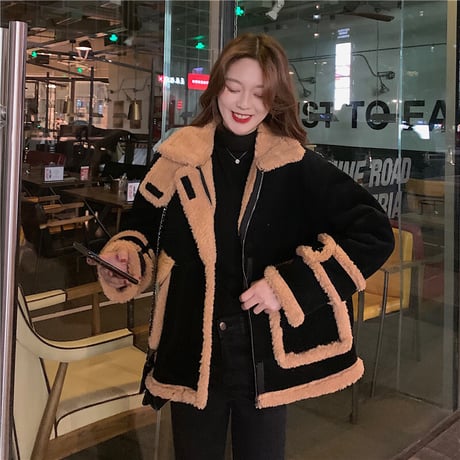 ボアジャケット スタンドアップカラー ラムウール 防寒 韓国ファッション レディース ボアブルゾン ゆったり アウター 大人可愛い ガーリー DTC-629551918522