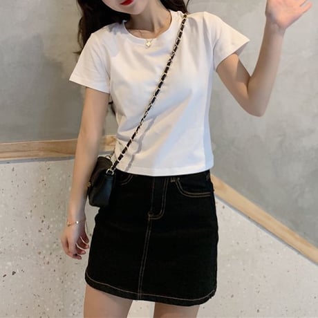 バックリボン tシャツ バックレス ウエスト見せ ショート丈 クルーネック 半袖 トップス レトロ 大人可愛い ガーリー カジュアル DTCA-732666685652