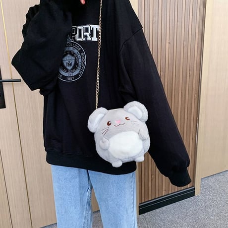 ミニ ファーバッグ ネズミ マウス 干支 韓国ファッション バッグ ぬいぐるみ ショルダーバッグ 斜め掛け ハンドバッグ メッセンジャーバッグ ミニバッグ (DTC-602079137165)