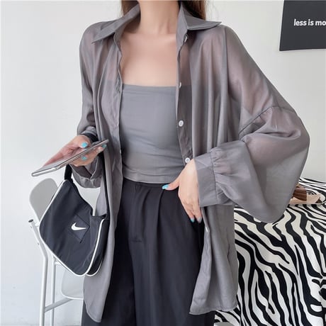 【11color】 シアーシャツ パフ袖 シフォン オーバーサイズ ルーズ シアーブラウス 長袖 レトロ 韓国ファッション レディース Y2K 大人可愛い ガーリー DTC-672456293033