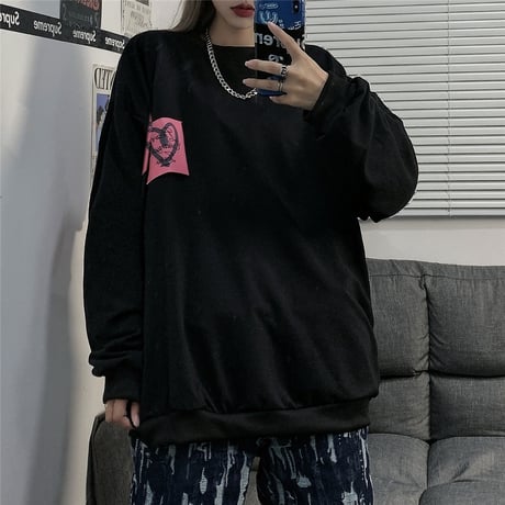 ユニセックス トレーナー 長袖 ラウンドネック 薄手 オーバーサイズ 韓国ファッション メンズ レディース 大きめ カジュアル ストリートファッション DTC-651890921390