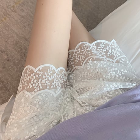 カットワークレース ショートパンツ 薄手 韓国ファッション レディース ハイウエスト ショート丈 シンプル ガーリー