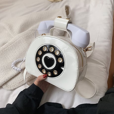 2wayバッグ 電話モチーフ エナメル ショルダーバッグ ハンドバッグ ミニバッグ 肩掛け 斜め掛け ユニーク かわいい レトロ 韓国ファッション レディース DTC-666643976589