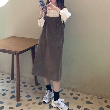コーデュロイ ジャンパースカート ジャンスカ サロペット ワンピース ルーズウエスト ロング丈 韓国ファッション レディース カジュアル 大人可愛い ガーリー DTC-656875550381