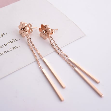 ピアス フラワー 花 チェーン 金属アレルギー対応 スタッドピアス アクセサリー チタンスチール316L DTC-573913280047