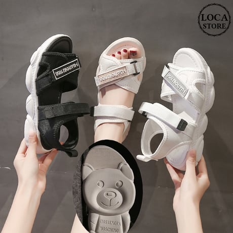 スポーツサンダル ダットソール クマ スポサン 4.0cm 韓国ファッション レディース サンダル ベルト マジックテープ フラットサンダル 厚底サンダル 歩きやすい 594739745115