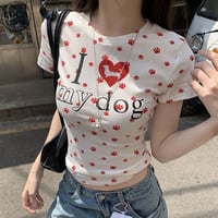 tシャツ 肉球 足跡 DOG ワンちゃん ショート丈 ピチT トップス スリムフィット タイトフィット タイト 半袖 レトロ 大人可愛い ガーリー カジュアル DTCA-912703926247