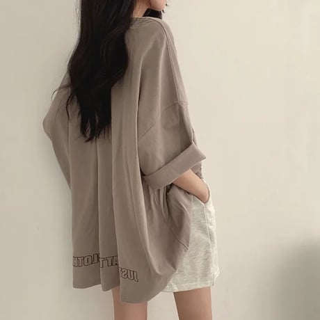 ユニセックス Tシャツ ロゴ バックプリント 半袖 ドロップショルダー トップス 半袖 クルーネック ビッグTシャツ シンプル ルーズ レトロ カジュアル DTC-723835018877