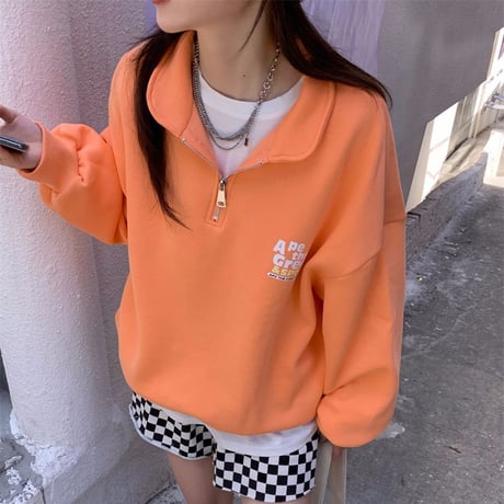 ハーフジップ POLO襟 トップス トレーナー フリース 裏起毛 プルオーバー 長袖 ゆったり 韓国ファッション レディース カジュアル 大人可愛い ガーリー DTC-664779833427
