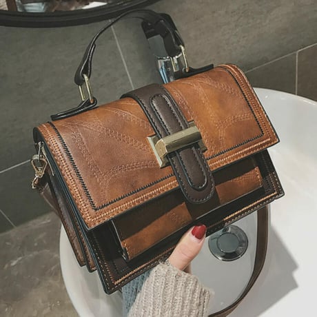 2Wayバッグ スクエアバッグ ハンドバッグ ショルダーバッグ レトロハードミニ 肩掛け ブラウン ワインレッド ブルー ブラック 韓国ファッション レディース DCT-579240437595