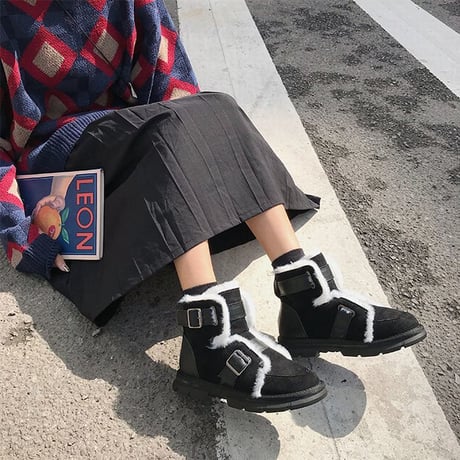 ムートンブーツ ショートブーツ ベルト 韓国ファッション レディースブーツ もこもこ カジュアル かわいい 歩きやすい (DTC-607055334665)