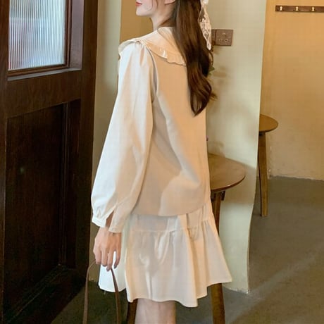 セットアップ ワンピース ＋ ベスト ルーズ 長袖 韓国ファッション レディース 2点セット Aラインスカート かわいい ガーリー フェミニン DTC-624602746823