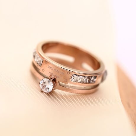 リング 指輪 金属アレルギー対応 2連リング CZ ローズゴールド アクセサリー シンプル チタンスチール316L DTC-571214294981