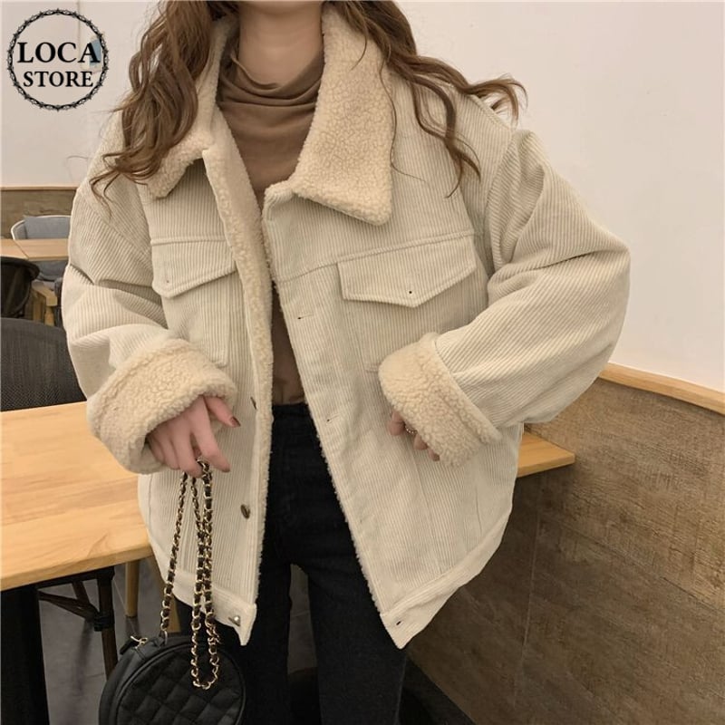 コーデュロイ ボアジャケット ボアブルゾン フェイクラムウール