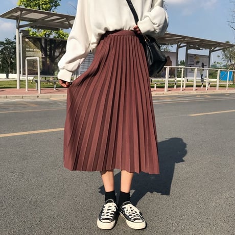 レディース ロング丈 プリーツスカート ウエストゴム ハイウエスト インスタ映え ガーリー フェミニン 韓国ファッション (DCT-598616665733)