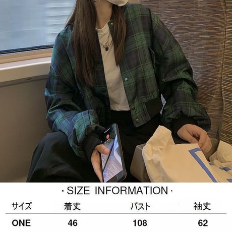 チェック柄 ブルゾン ジャンパー ショート丈 薄手 ゆったり ルーズ レトロ 韓国ファッション レディース 大人可愛い ガーリー カジュアル DTC-681561655037