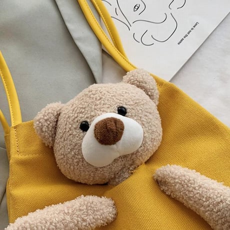 かわいいクマちゃんぬいぐるみの帆布バッグ ショルダーバッグ 韓国ファッション レディース メッセンジャーバッグ キャンバスバッグ クマ ベアー ぬいぐるみ カジュアル DTC-619923273470