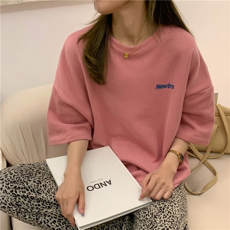 tシャツ ワンポイント バックプリント オーバーサイズ 半袖 ドロップショルダー クルーネック シンプル ルーズ レトロ 大人可愛い ガーリー カジュアル DTCA-645393552994