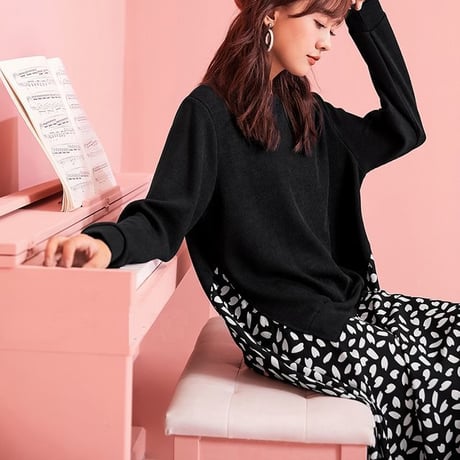 レディース ドッキングワンピース サイドスリット レイヤード風 ニット ロング丈 長袖 フェミニン 韓国ファッション オルチャン (DCT-577605333922)