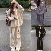 セットアップ 上下セット ジャージ ロゴ サイドライン トップス ワイドパンツ カーゴパンツ ドロスト ジップアップ 長袖 ルーズ レトロ カジュアル DTCA-829056711681