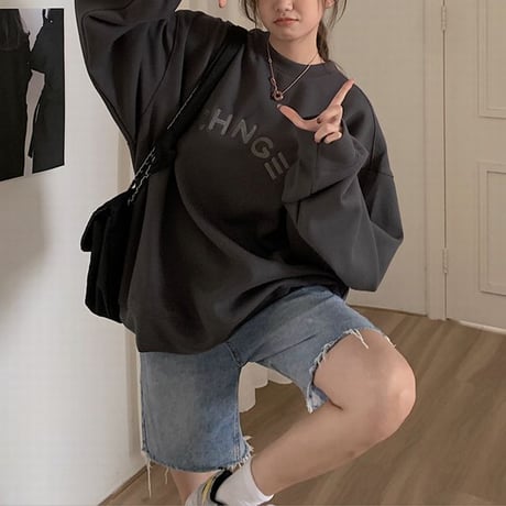 トレーナー ロンT 薄手 薄手トレーナー オーバーサイズ ラウンドネック ルーズ レトロ 韓国ファッション レディース ガーリー カジュアル ストリート系 DTC-655296556038