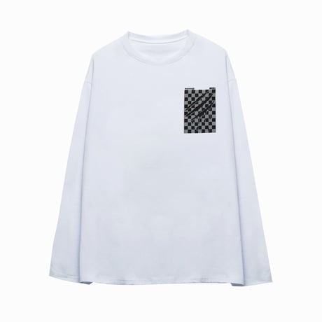 ユニセックス Tシャツ 長袖 モノトーンフラッグ柄 爪痕 オーバーサイズ 韓国ファッション メンズ レディース ロンT カジュアル ストリートファッション DTC-651649556386