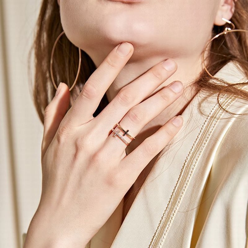 リング レディース ダブルクロス ゴールド 指輪 2連リング 合金 メッキ