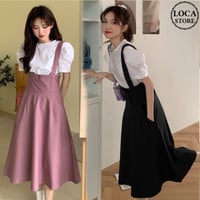 ストラップスカート ジャンパースカート ウエストゴム 韓国ファッション レディース スカート カジュアル ガーリー DTC-616346636626