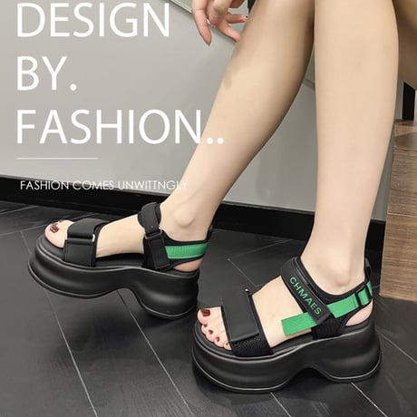 厚底 スポーツサンダル 22.0～24.5cm ボリュームソール マジックベルト 厚底ソール 厚底サンダル 美脚 カジュアル ビーチサンダル 歩きやすい DTCA-717889268011