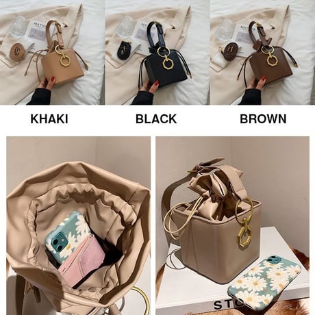 BOX型バッグ 巾着バッグ 2wayバッグ ショルダーバッグ ハンドバッグ バケットバッグ ミニバッグ 肩掛け 斜め掛け 鞄 レトロ 韓国ファッション レディース DTC-655093873976