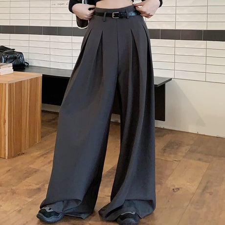 モップパンツ タック ワイドパンツ ドレープ フレア ハイウエスト ルーズ レトロ 韓国ファッション レディース 大人可愛い ガーリー DTC-760473405376