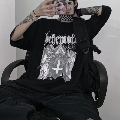 Tシャツ 半袖 メンズ レディース ユニセックス ラウンドネック 英字 クロス プリント オーバーサイズ 大きいサイズ ルーズ ストリート TBN-616126486065