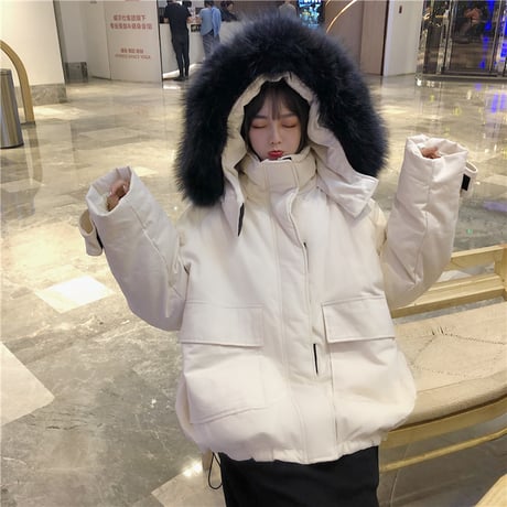 ファーブルゾン ダウンジャケット 韓国ファッション レディース ルーズ ジャンパー ゆったり ファーフード 体型カバー 大人カジュアル 韓国 (DTC-606322579577)