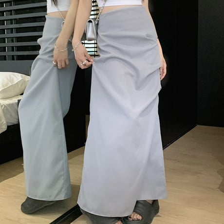 ロングスカート スリット ギャザー ハイウエスト スリム Aライン スカート レトロ 韓国ファッション レディース 大人可愛い ガーリー DTC-704946881913