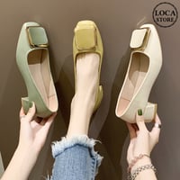 バックル付 パンプス チャンキーヒール 4cm 韓国ファッション レディース シンプル スクエアトゥ シューズ キュート 痛くない かわいい 歩きやすい 610846873186