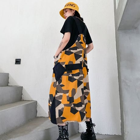 迷彩 デニム ジャンパースカート サロペット 韓国ファッション レディース オーバーオール サスペンダースカート 大人カジュアル 大人可愛い DTC-614196661734