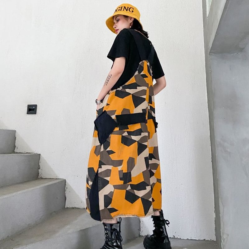 迷彩 デニム ジャンパースカート サロペット 韓国ファッション 